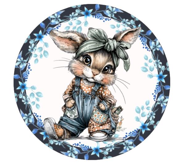 10 Easter Bunny Blue Floral Wreath Sign,  Metal Wreath Sign, Home Decor, Spring Sign