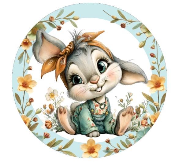 10 Easter Bunny Blue Floral Wreath Sign,  Metal Wreath Sign, Home Decor, Spring Sign