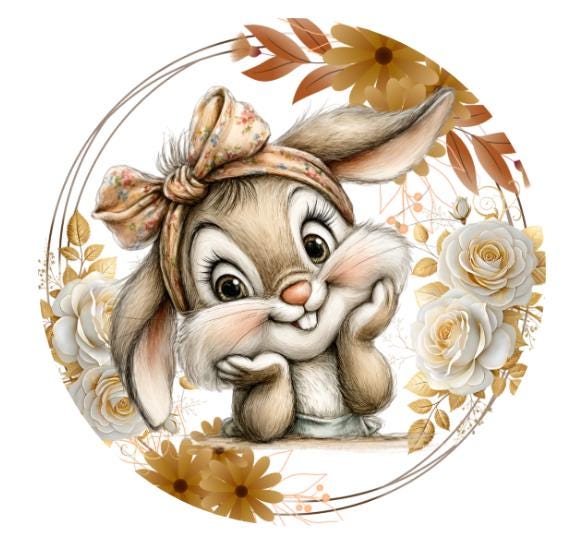 10 Easter Bunny Brown Cream Wreath Sign,  Metal Wreath Sign, Home Decor, Spring Sign