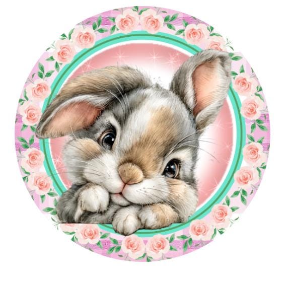 10 Easter Bunny Rose Floral Wreath Sign,  Metal Wreath Sign, Home Decor, Spring Sign