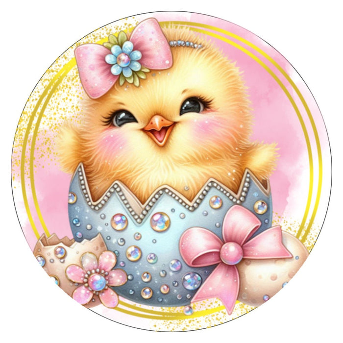 10 Easter Chick Bow Sign, Metal Wreath Sign, Home Decor, Gift