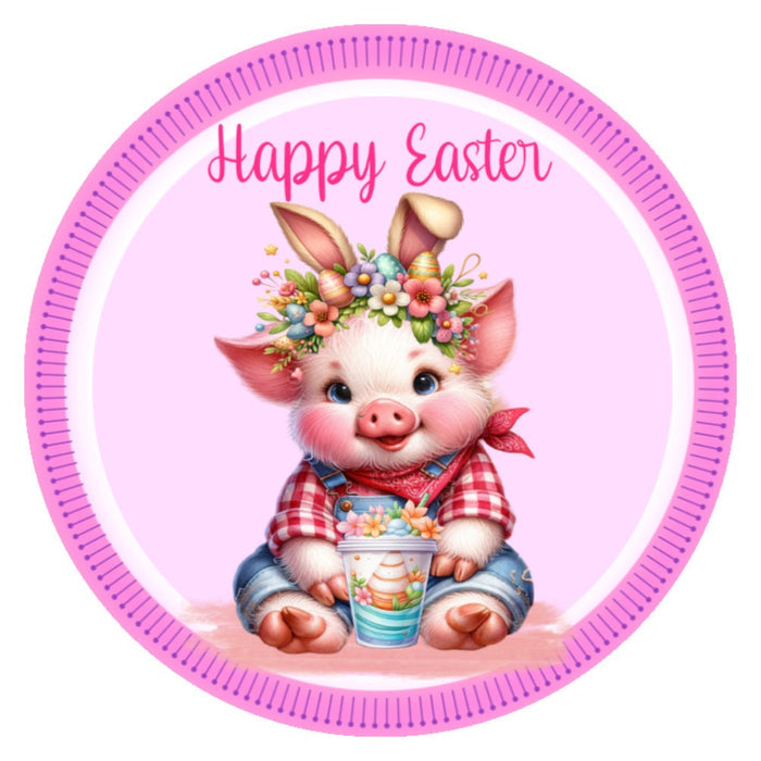 10 Easter Pig Bunny Ears Sign, Metal Wreath Sign, Home Decor, Gift