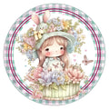 10 Easter Spring Girl Bunny Basket Sign, Wreath Sign, Home Decor, Metal Sign, The Ritzy Cactus