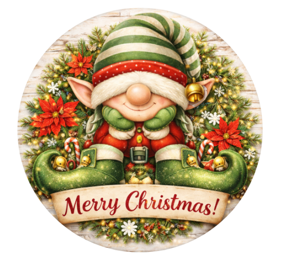 10" Elf Hat Sign, Metal Wreath Sign, Home Decor, DIY Wreath Supply