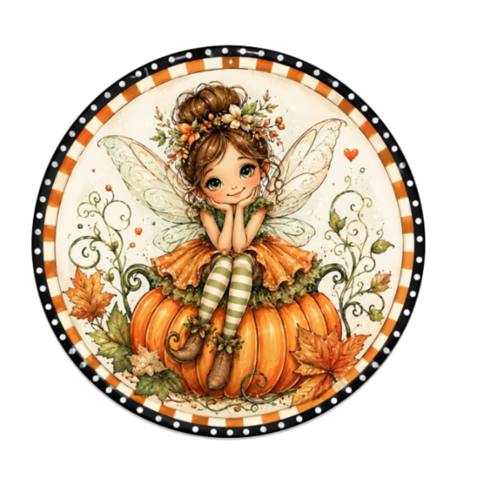 10" Fall Fairy Wreath Sign, Metal Wreath Sign, Home Decor