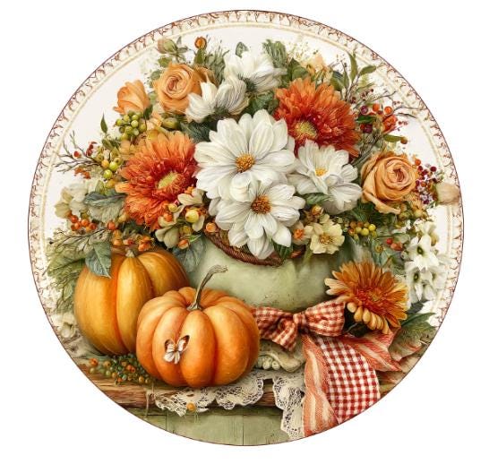 10  Fall Floral Farmhouse Pumpkin Country Sign, Wreath Sign, Metal Sign, Home Decor