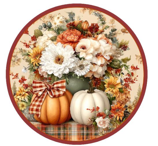 10  Fall Floral White Pumpkin Sign, Wreath Sign, Metal Sign, Home Decor