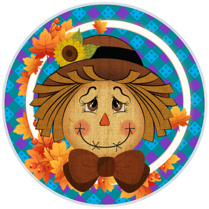 10” Fall Plaid Scarecrow Wreath Sign, Home Decor, Aluminum, The Ritzy Cactus