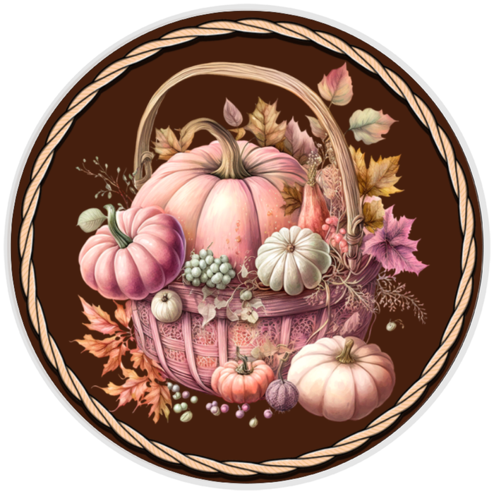 10” Fall Pumpkin Basket Wreath Sign, Home Decor, Aluminum, The Ritzy Cactus