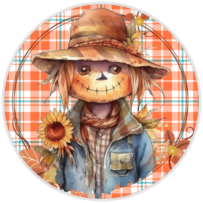 10” Fall Rustic Scarecrow Wreath Sign, Home Decor, Aluminum, The Ritzy Cactus