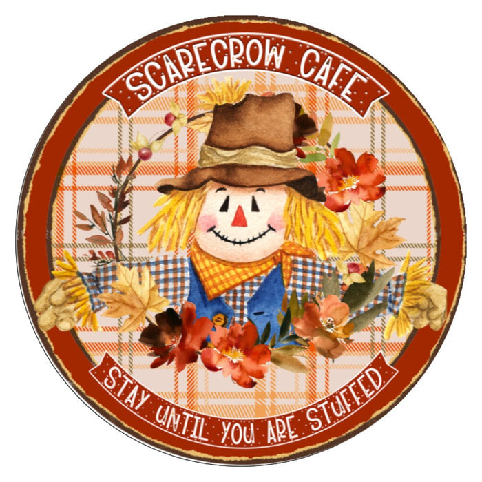 10 Fall Scarecrow Cafe Sign, Autumn Wreath Sign, Metal Sign,  Home Decor