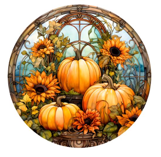10  Fall Stained Glass Look Pumpkin Sign, Wreath Sign, Metal Sign, Home Decor