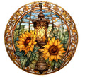 10  Fall Stained Glass Look Sunflower Lantern Sign, Wreath Sign, Metal Sign, Home Decor