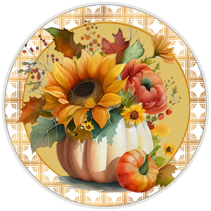 10 Fall Sunflower Pumpkin Sign, Metal Wreath Sign, Home Decor