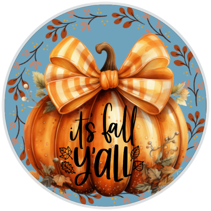 10” Fall Y’All  Bow Pumpkin Sign, Home Decor, Aluminum, The Ritzy Cactus