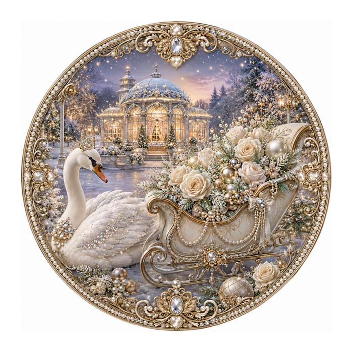 10" Fancy Christmas Swan Sign, Metal Wreath Sign, Home Decor