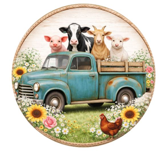 10" Farm Truck Sign, Metal Wreath Sign, Home Decor, DIY Wreath Supply