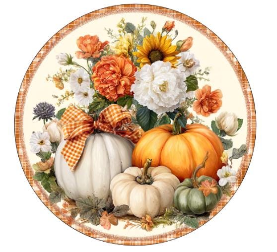 10 Farmhouse Fall Country Pumpkin Foral Sign, Wreath Sign, Metal Sign, Home Decor