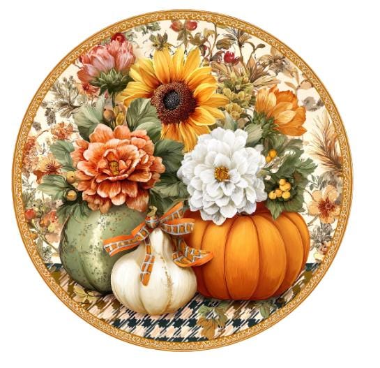 10 Farmhouse Fall Country Pumpkin Sunflower Sign, Wreath Sign, Metal Sign, Home Decor