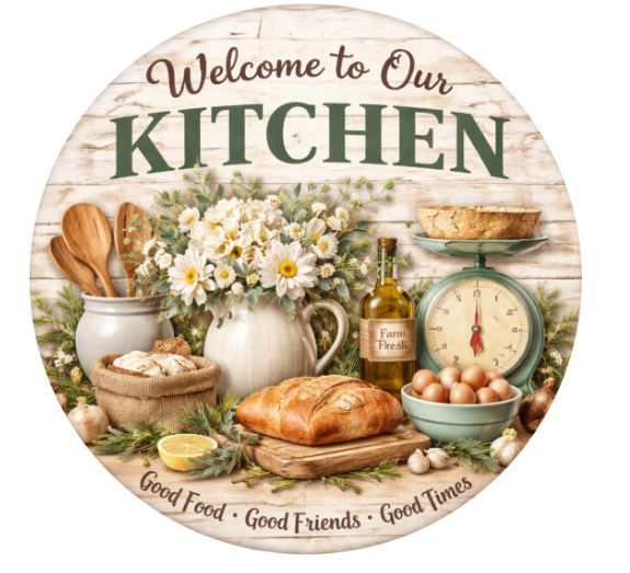 10" Farmhouse Kitchen Sign, Metal Wreath Sign, Home Decor, DIY Wreath Supply