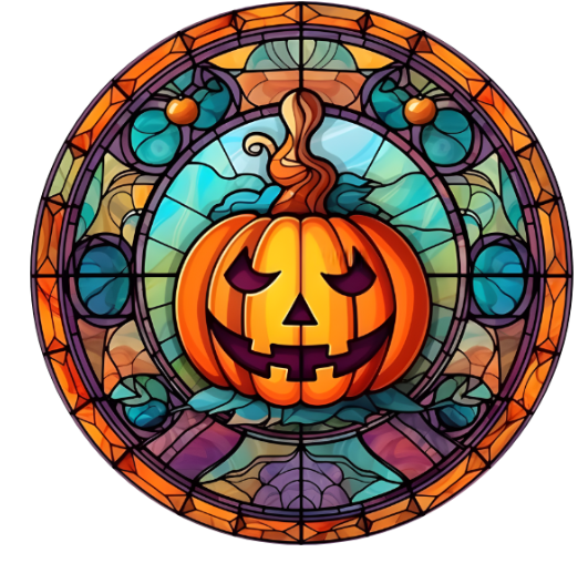 10”  Faux Stained Glass Look Halloween Jack O Lantern Metal Sign, Wreath Sign, Metal Sign, Home Decor