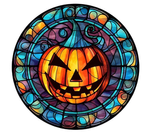 10”  Faux Stained Glass Look Halloween Pumpkin Metal Sign, Wreath Sign, Metal Sign, Home Decor