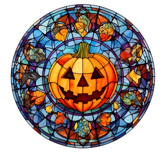 10”  Faux Stained Glass Look Pumpkin Leaves Halloween  Metal Sign, Wreath Sign, Metal Sign, Home Decor