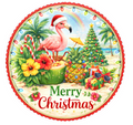 10" Flamingo Tropical Christmas Sign, Metal Wreath Sign, Home Decor, DIY Wreath Supply