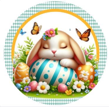 10 Floppy Eared Bunny Sleeping Easter Sign, Wreath Sign, Home Decor