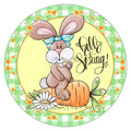 10 Floral Checkered Hello Spring Bunny Sign, Metal Wreath Sign, Home Decor