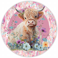 10” Floral Highland Cow Wreath Sign, Home Decor, Aluminum, The Ritzy Cactus