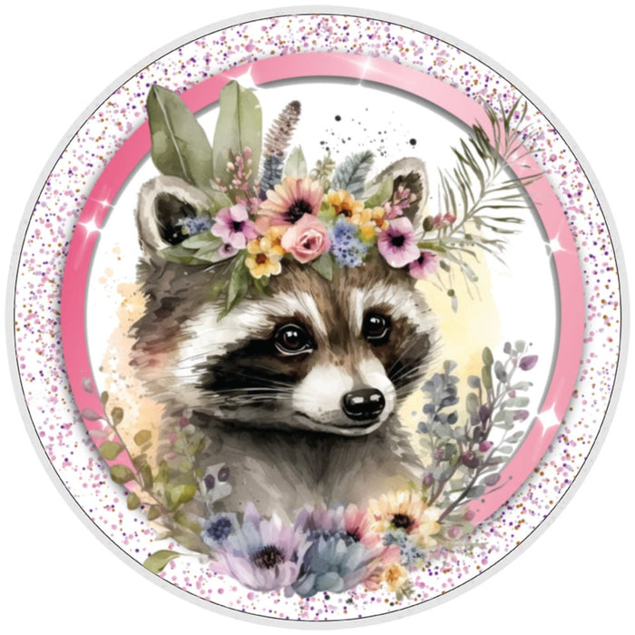 10 Floral  Indian Raccoon Wreath Sign, Wreath Sign, Home Decor, Metal Sign, The Ritzy Cactus