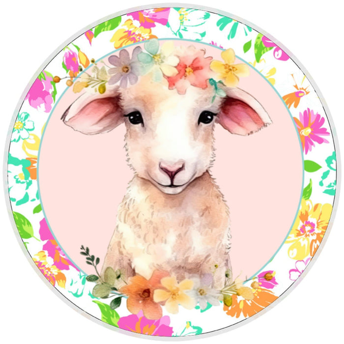 10 Floral Lamb Sign, Wreath Sign, Home Decor, Metal Sign, The Ritzy Cactus