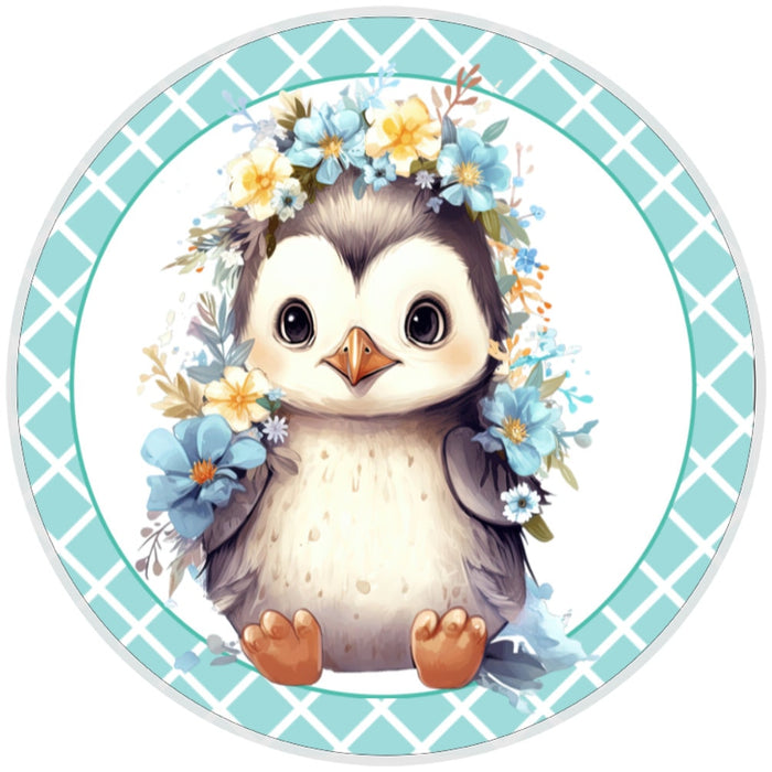10 Floral Penguin  Sign, Metal Wreath Sign, Home Decor