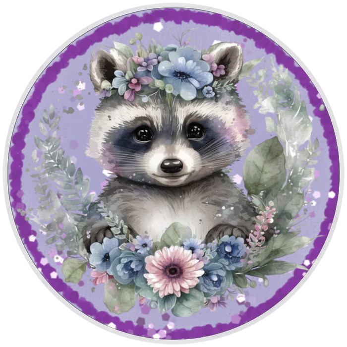 10” Floral Raccoon Sign, Home Decor, Aluminum, The Ritzy Cactus