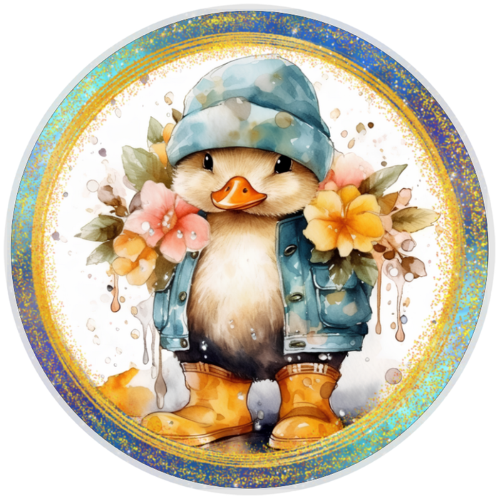 10” Floral Rain Duck Sign, Home Decor, Aluminum, The Ritzy Cactus
