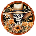 10 Floral Skeleton Floppy Hat Halloween  Sign, Wreath Sign, Metal Sign, Home Decor