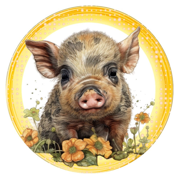10 Floral Spotted Pig Sign, Metal Wreath Sign, Home Decor