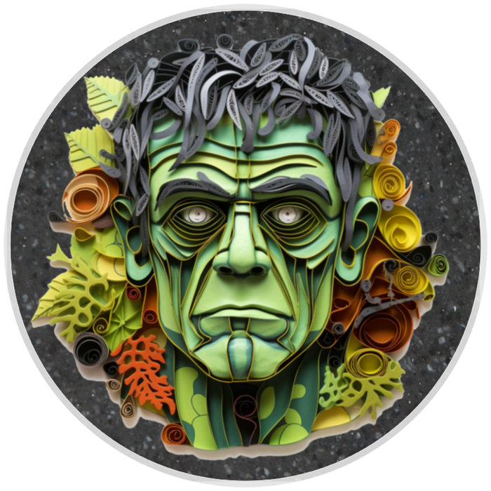 10” Frankenstein Quilled Look Metal Sign, Home Decor, Aluminum, The Ritzy Cactus