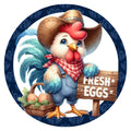 10 Fresh Eggs Cowboy Rooster  Sign, Metal Wreath Sign, Home Decor