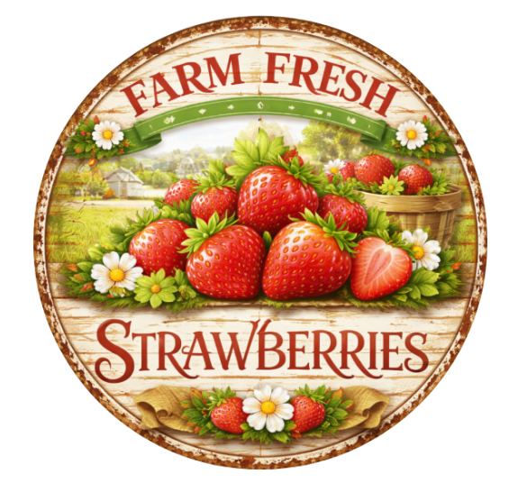 10" Fresh Strawberries Wreath Sign, Metal Wreath Sign, Home Decor, Everyday Sign