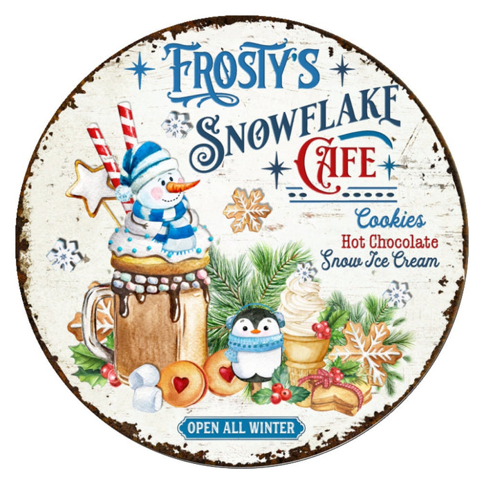 10 Frost Snowflake Cafe Snowman Wreath Sign, Metal Wreath Sign, Home Decor