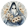 10 Ghost Damask Floral  Halloween  Sign, Wreath Sign, Metal Sign, Home Decor