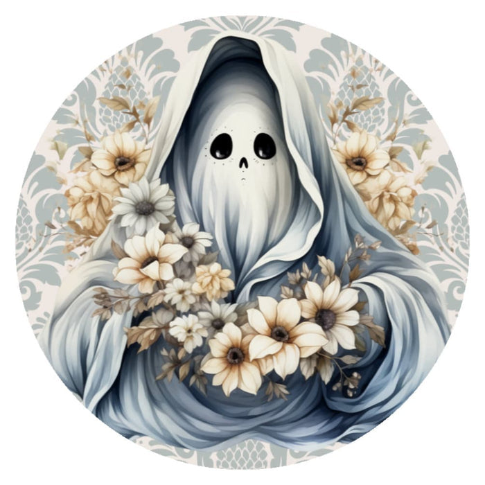 10 Ghost Damask Floral  Halloween  Sign, Wreath Sign, Metal Sign, Home Decor
