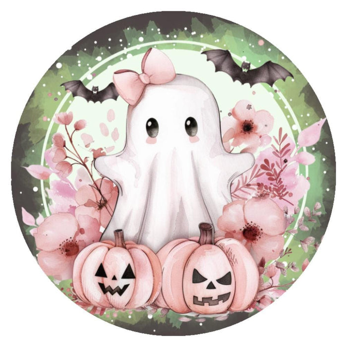 10 Ghost Pink Pumpkin Halloween Sign, Wreath Sign, Metal Sign, Home Decor