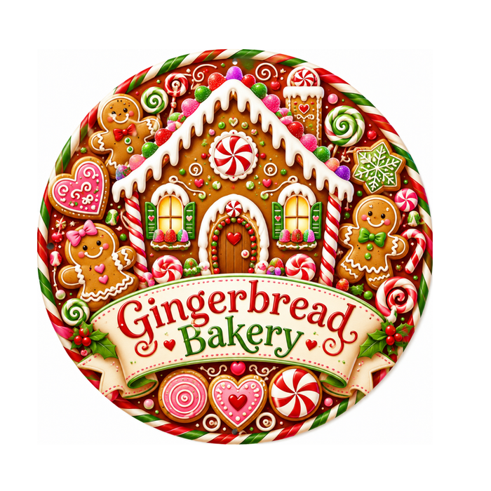 10" Gingerbread Bakery Sign, Metal Wreath Sign,  Christmas Sign Home Decor