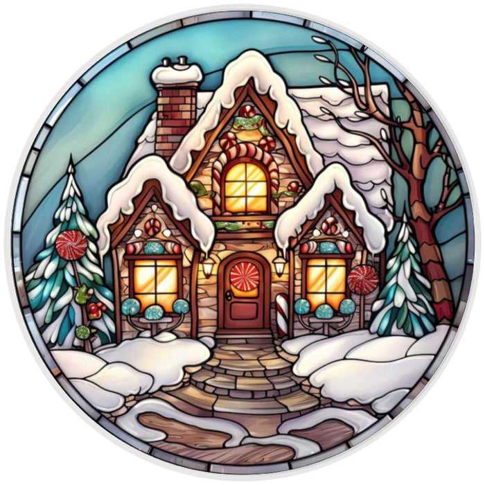 10 Gingerbread House Stained Glass Look Wreath Sign, Metal Wreath Sign, Home Decor