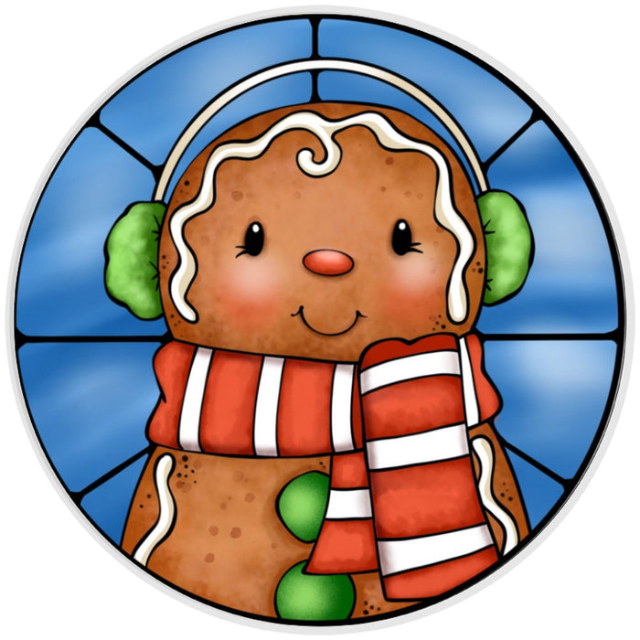 10 Gingerbread Stained Glass Look Metal Sign, Wreath Sign, Home Decor