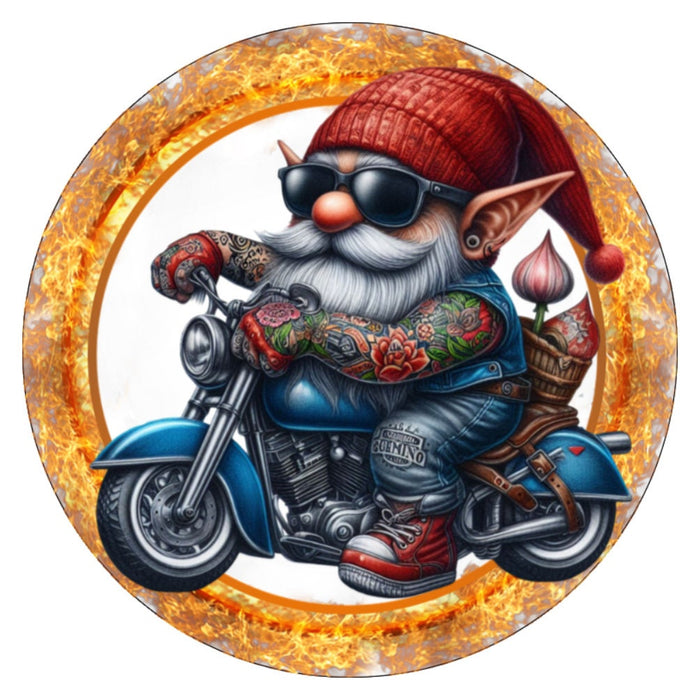 10 Gnome Biker Flames Sign, Metal Wreath Sign, Home Decor