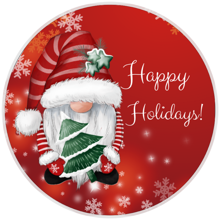 10” Gnome Happy Holidays Wreath Sign, Home Decor, Aluminum, The Ritzy Cactus